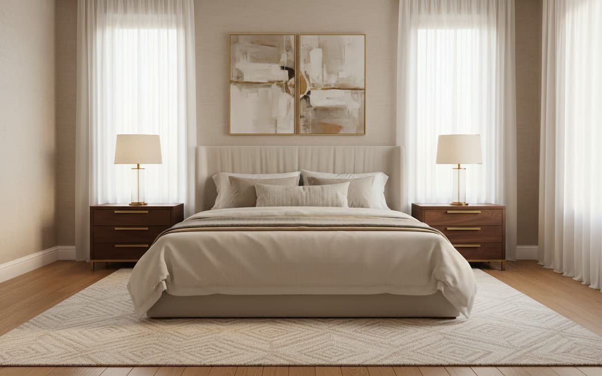 5 stil clasic modern - Dormitor elegant in stil clasic modern cu mobilier rafinat si textile de calitate